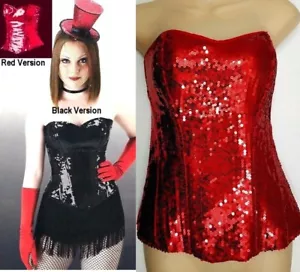 Solid Sequin Adult Large RED Satine Bustier Dance Costume Lace Up TOP ONLY - Picture 1 of 6