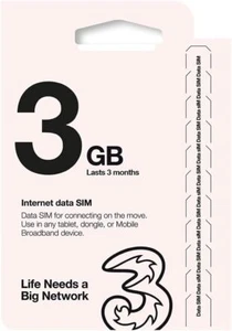 Three Mobile Pay As You Go Mobile Broadband 3 GB data SIM - Picture 1 of 3