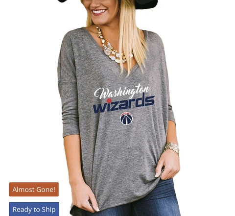 New Washington Wizards Deep V-Neck Half Sleeve T-Shirt Gray Women's Size MEDIUM Cover