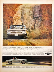 1962 Chevrolet Corvair Monza Print Ad Couple Driving on Dirt Road - Picture 1 of 6