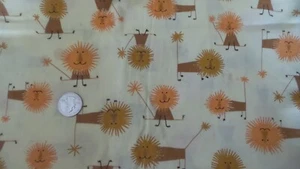 TESSUTO COTONE vintage retrò leoni su giallo larghezza 1 iarda 6"/36" - Foto 1 di 1