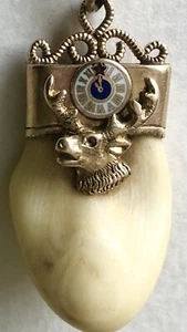 Orologio Vintage Oro 14k Dente di Alce Ordine Fraterno Smalto Massonico Catena Fob - Foto 1 di 6