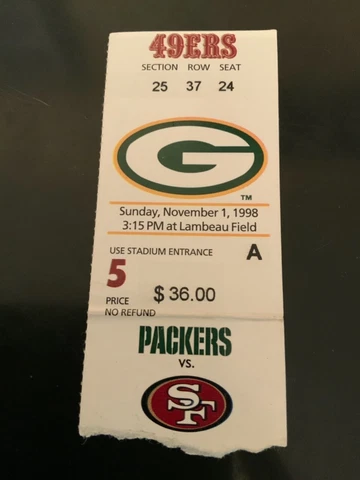 NFL 1998 Green Bay Packers At Lambeau Field Game Used Tickets!* Cover