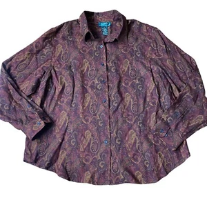 Lauren Ralph Lauren Shirt Women's Plus 2X Paisley Floral Button Up Western Top - Picture 1 of 11