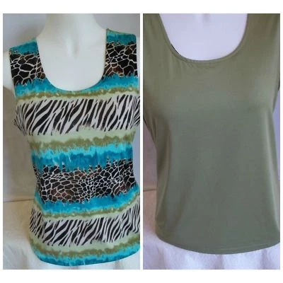 Camiseta sin mangas/camisa reversible para mujer. Estampado animal 2 en 1 talla mediana sharagano nuevo con etiquetas Foto 1 de 2