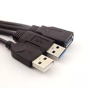 USB 3.0 A Female to USB 2.0 and 3.0 A Male Charging Data Extension Y Cable 35cm - Picture 1 of 6
