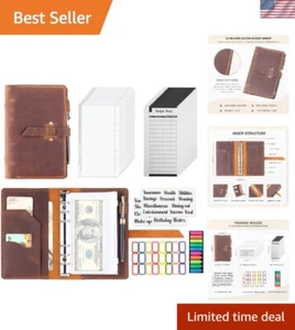 Handmade A6 Leather Budget Binder with Cash Envelopes - Elegant Money Organizer - Picture 1 of 9