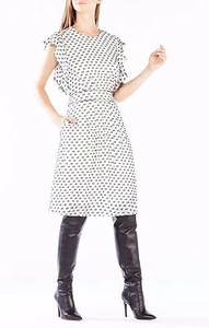 NEW BCBGMAXAZRIA SHELIA FLUTTER SLEEVE DOTTED DRESS UHI68E55/M878A SIZE 0 - Picture 1 of 3