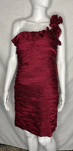 JS Collections Cocktail Dress 6 New Red Maroon Ruched Ruffle One Shoulder Party - Picture 1 of 6