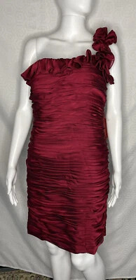 JS Collections Cocktail Dress 6 New Red Maroon Ruched Ruffle One Shoulder Party - Image 1 of 4