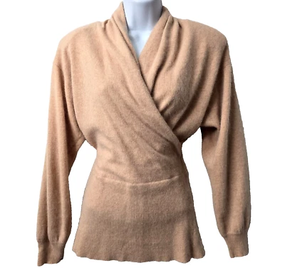 Vintage Wool Angora Surplice Sweater M Puff Sleeve V Neck Faux Wrap Claiborne - Image 1 of 4