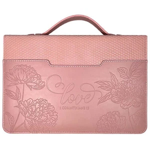 Cubierta bíblica Love Blush rosa vinilo grabado patrón tejido cremallera mango X - Imagen 1 de 1
