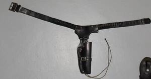Vintage Holster Gun Ammo Belt Black Leather Size SM. Youth .22 Caliber Unbranded - Picture 1 of 12