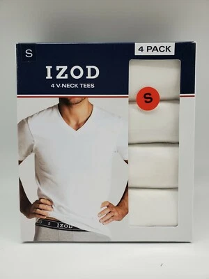 Conjunto de camisetas masculinas IZOD pacote com 4 decote em V branco algodão macio ajuste clássico sem etiqueta - Imagem 1 de 2