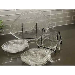 8pc Anchor Hocking Clear Glass Fish Shaped Dish Set - Picture 1 of 9