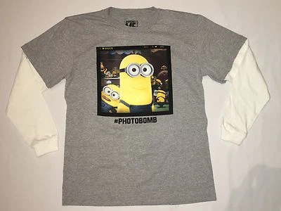 NWT DESPICABLE ME 2 in 1 shirt long sleeve youth BOY size L (10-14?) gray - Image 1 of 4