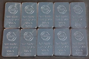 Lote de 10 barras artísticas de lingotes de plata ViNtAgE SHARPS PIXLEY & CO LONDON LONDRES finas de 1 oz - Imagen 1 de 3