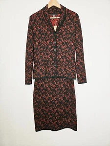 Peruvian Connection Trellis Floral Knit Jacket Sweater Skirt Set Small Red Black - Picture 1 of 11