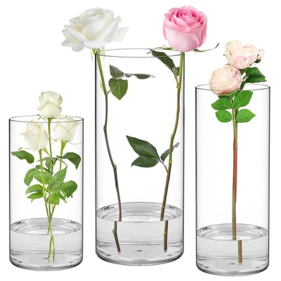 3 Packs Cylinder Vases for Centerpieces, 7.8/9.8/11.8 Inch Tall Clear Cylinde... - Image 1 of 4