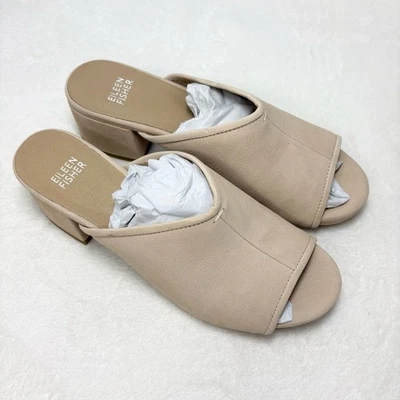 Eileen Fisher Fala tacones de mula de nobuck caídos color beige tostado punta abierta talla 8,5 Foto 1 de 4