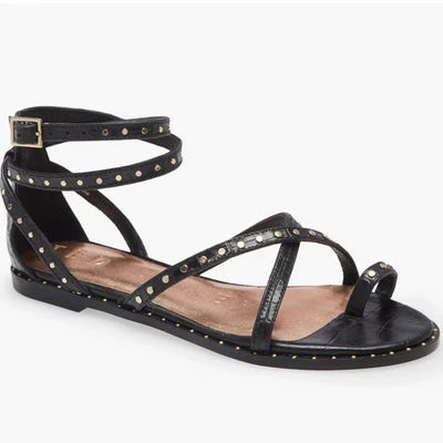 Sandalias de gladiador Ted Baker Mathar de cuero de cocodrilo negro con correa al tobillo con tachuelas 39,5 9 Foto 1 de 4