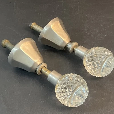 Conjunto de maçaneta de porta bola de vidro cristal corte redondo vintage ferragens Hollywood Regency prata - Imagem 1 de 4