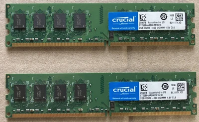Crucial 4GB (2GB x2) 2Rx8 DDR2-800 PC2-6400 UDIMM RAM Kit - Image 1 of 3
