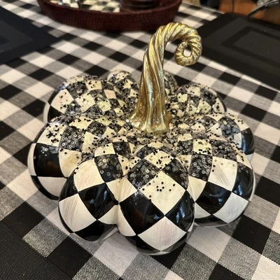 MacKenzie Childs Beaded Harlequin Squashed Pumpkin Halloween Fall Decor NEW - Image 1 of 3