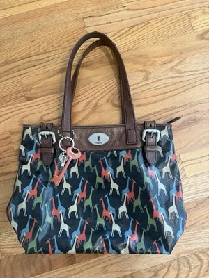 Bolso de Hombro Fossil Giraffe Lona Recubierta Llave Bloqueo Dije Multicolor Foto 1 de 4