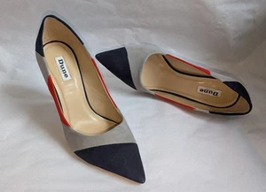 Dune, suede, grey with patchwork pattern, high court shoes Size 6 - Picture 1 of 13