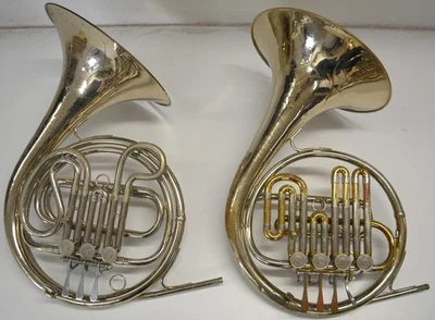 LOTE DE 2 CUERNOS FRANCESES ANTIGUOS USADOS (O-40 Y O-41) NÍQUEL MACIZO - PARA PIEZAS O REPARACIÓN Foto 1 de 4