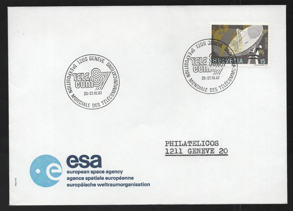 Suiza 1987 Agencia Espacial Europea Telecomunicaciones 87 Ginebra Cubierta de evento Foto 1 de 1