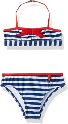 Conjunto de traje de baño bikini a rayas azul marino y rojo Jantzen para niñas talla 12 Foto 1 de 2