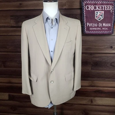 Vintage Cricketeer Jacket Blazer Mens 40R Solid Beige Half Lined Single Vented - Image 1 of 4
