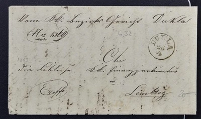 AUSTRIA Ukraine 1863 Ex Offo Cover (DURLA) to Lemberg / Львів - Must LOOK - Image 1 of 4
