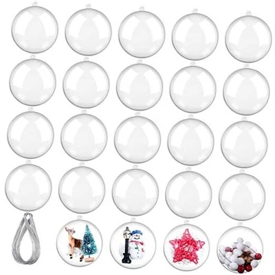  24 Pcs Christmas Fillable Ornaments Ball Plastic Ornaments DIY 2.76 Inch Clear - Image 1 of 4