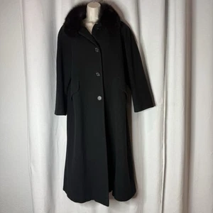 J. Percy Marvin Richards Black Dress Coat Faux Fur Collar Women's Size 6 - Picture 1 of 12