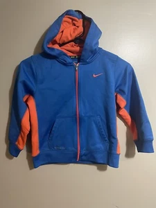 NICE Used Nike Therma-Fit Size 7 Kids Sweatshirt Boys Hoodie Blue Orange Hoody - Picture 1 of 4