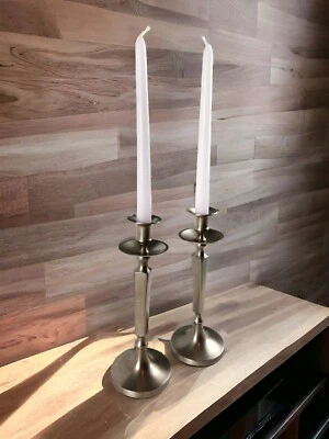  Silver/ Brass Candle Holders 10 In X 3 In  Set Of 2   Made In India   - Image 1 of 4
