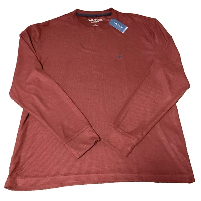 Camiseta de hombre Nautica manga larga para dormir pijama salón rojo borgoña pequeña S Foto 1 de 4