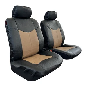 Leather Seat Covers For 2023 Toyota bZ4X Black Tan Leatherette Front - Picture 1 of 4