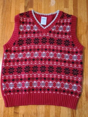 Chaleco Suéter GYMBOREE Niños Rojo/Negro,Gris y Blanco Patrón en la parte delantera Cuello en V Talla 4 Foto 1 de 4