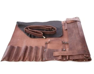 Bolso/soporte profesional ligero de cuero real Chef Roll de 8 bolsillos color tostado - Imagen 1 de 8