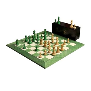 The Grandmaster Schachset, Box & Brettkombination - 4" King - grün vergoldet - Bild 1 von 12