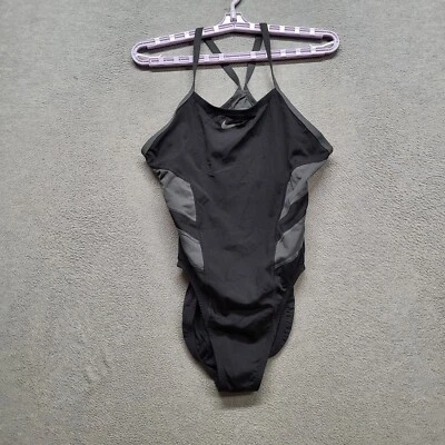 Nike Women Swimwear  8 Black Gray Colorblock Hydrastrong One Piece Swoosh Logo - Image 1 of 4