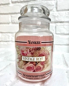 Vintage Rose Yankee Candle Black Band Large 22 oz White Label Retired - USED - Picture 1 of 6