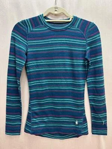 SMARTWOOL green blue Merino 250 Striped Baselayer Crewneck Raglan Top - XS - Picture 1 of 5