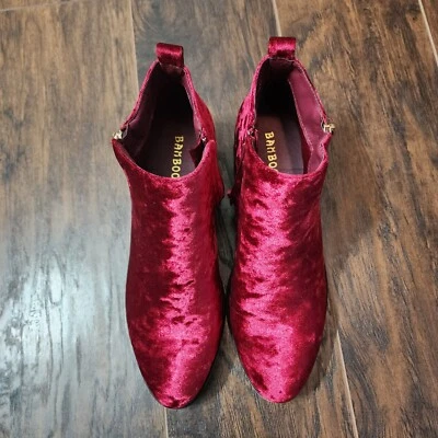 Bamboo Women’s Red Velvet Ankle Booties Flats Chelsea Boots Size 9 - Image 1 of 4