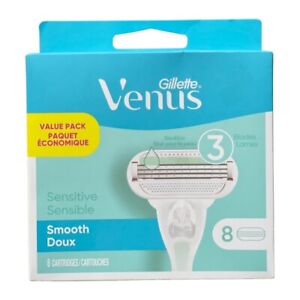 New Gillette Venus Sensitive Smooth Skin Elixir 3 Blades - 8 Razor Refills!