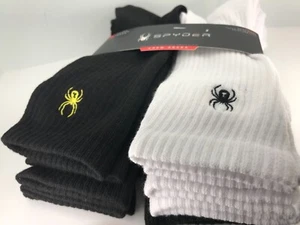 Men’s Spyder Socks, White Black Cushioned Crew Socks, 5 Pack, $36 MSRP  🎾🎒 - Picture 1 of 12